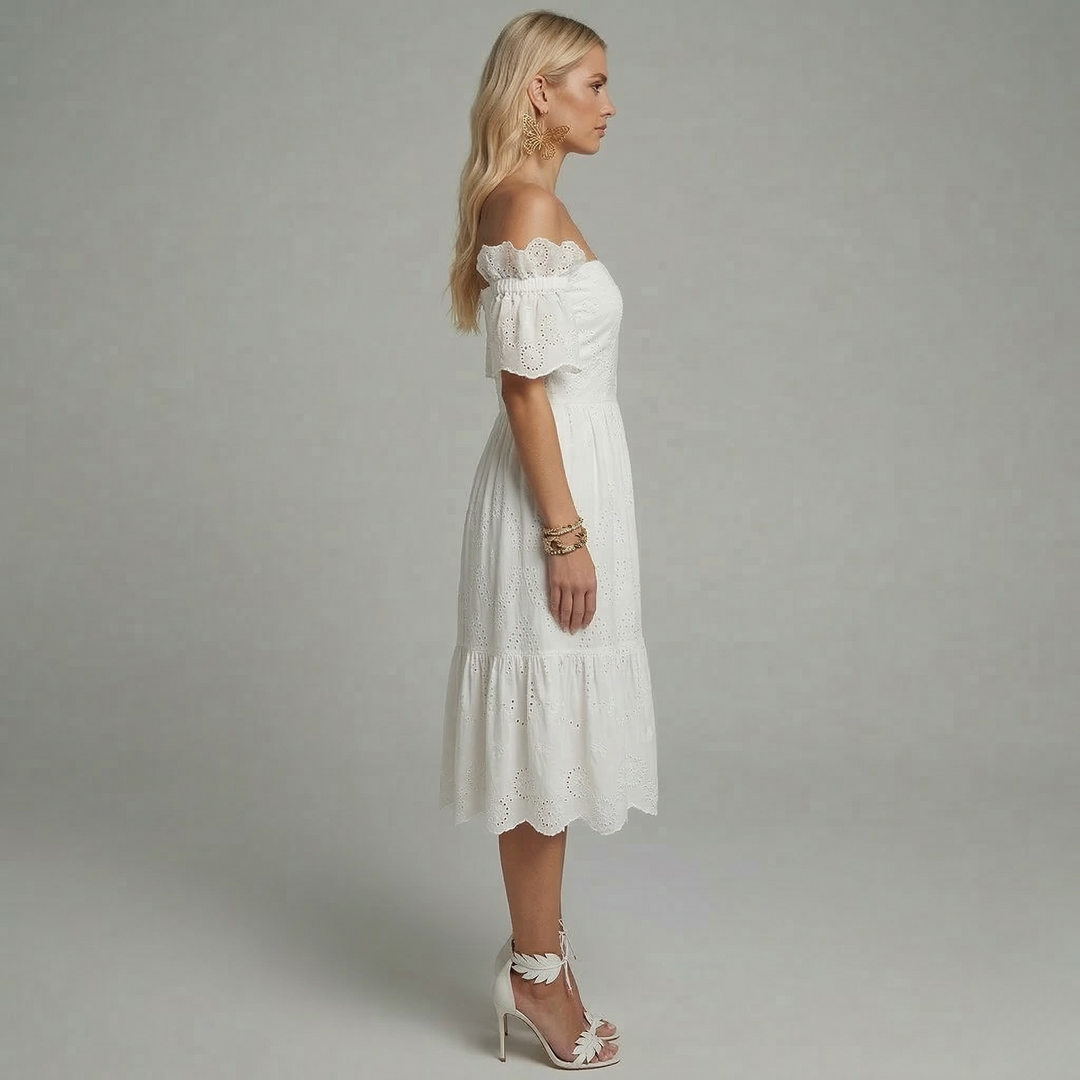 Eloria Beaumont Off Shoulder Embroidered Midi Dress