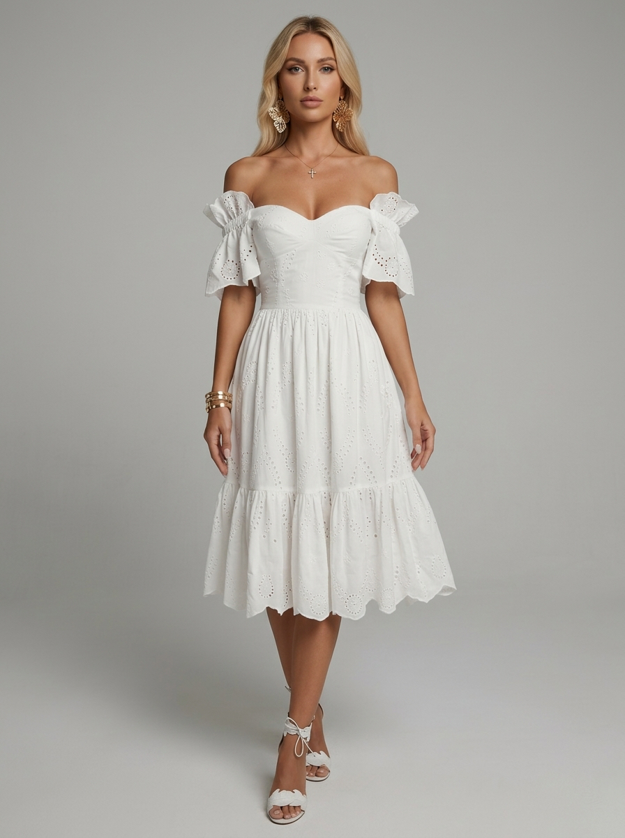 Eloria Beaumont Off Shoulder Embroidered Midi Dress