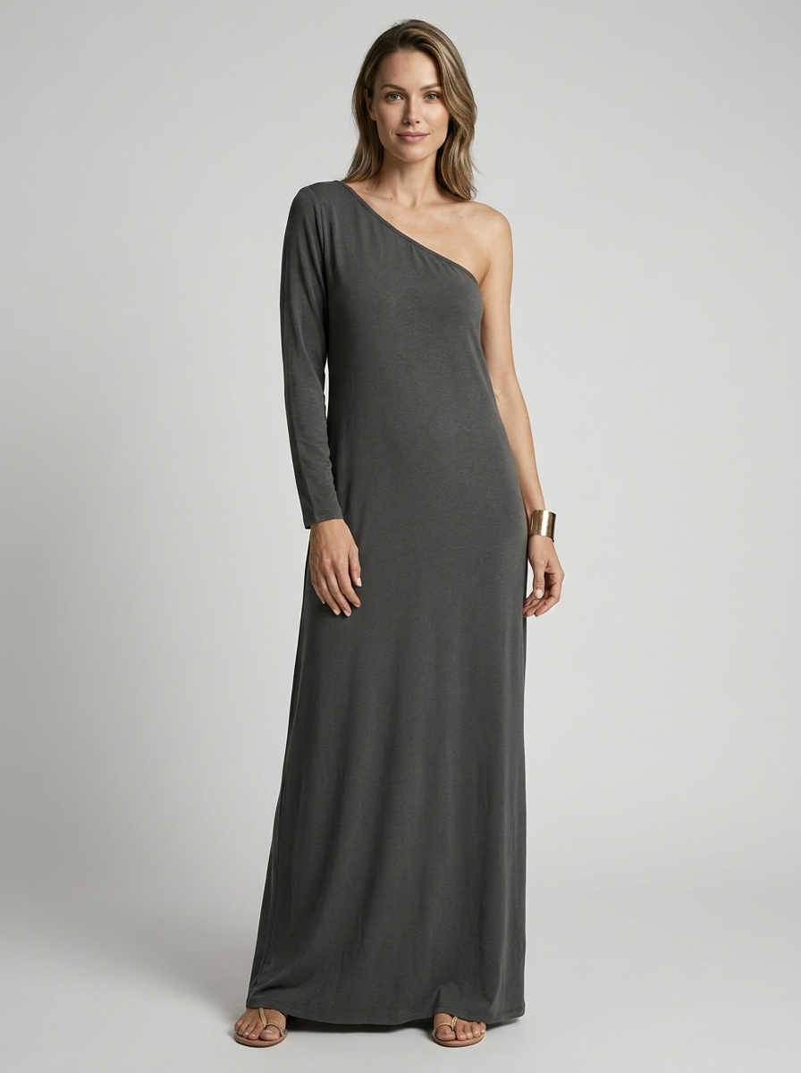 Nala Fontaine One Shoulder Draped Maxi Dress