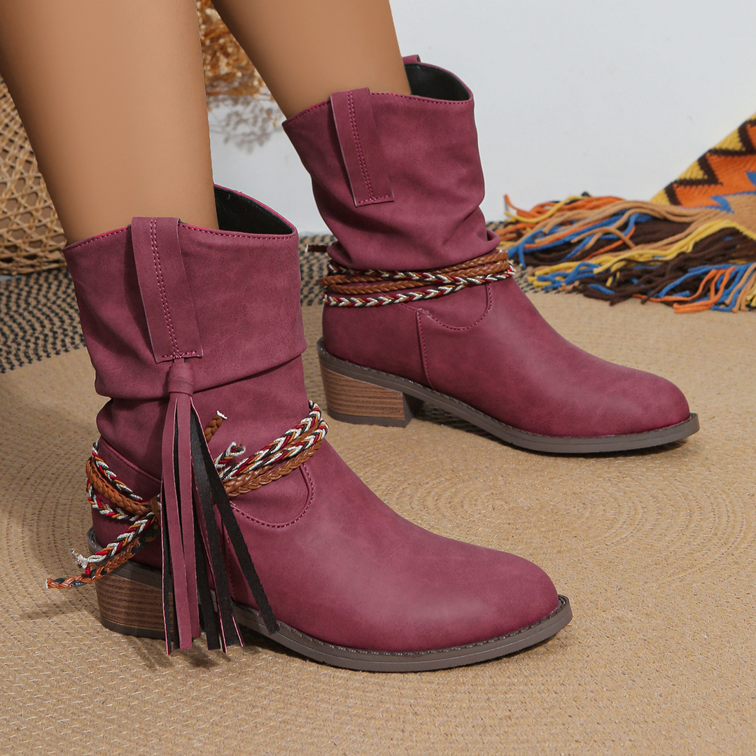 Nora Sinclair Tassel Fringe Ankle Boots