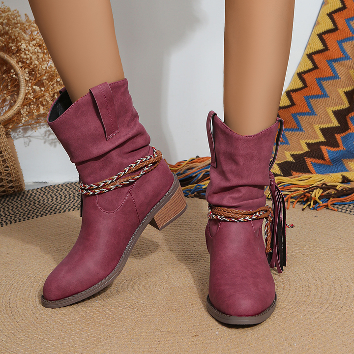 Nora Sinclair Tassel Fringe Ankle Boots