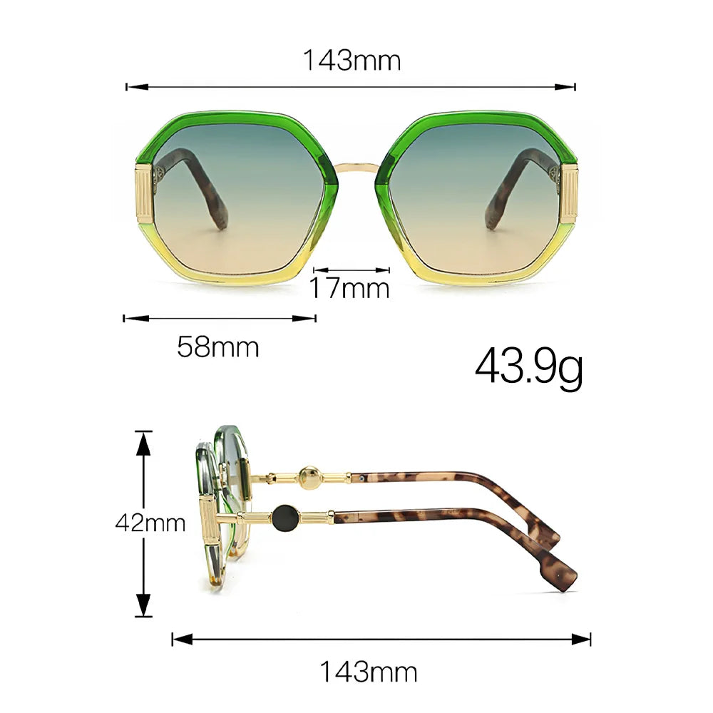 Gafas de sol de moda para mujer, montura octogonal única con lentes degradados, gafas de sol con patas doradas, gafas de mujer