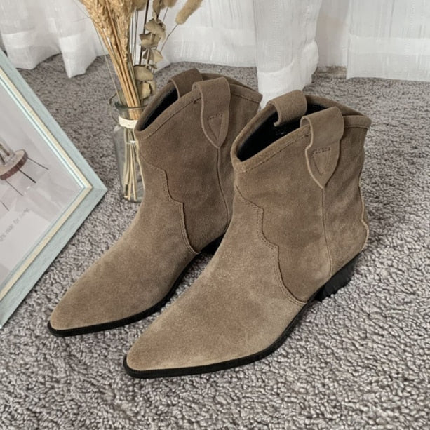 Cass Wren Suede Stacked Heel Cowboy Boots