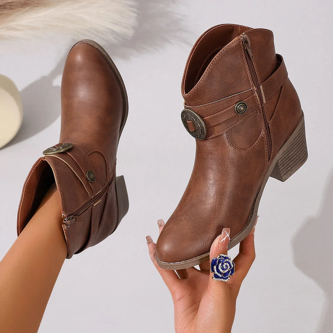 Dakota Lane Buckle Strap Western Ankle Boots