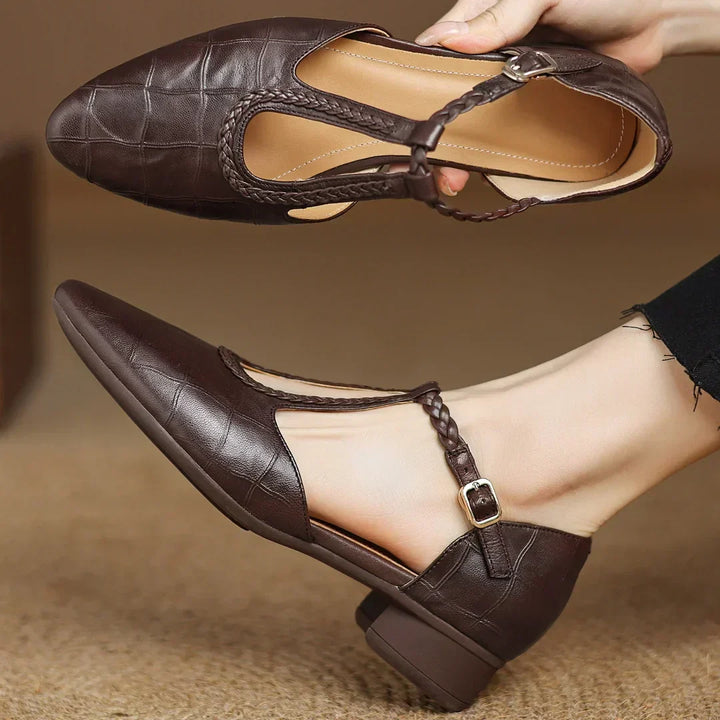 Alessia Venturi Leather T-Strap Flats