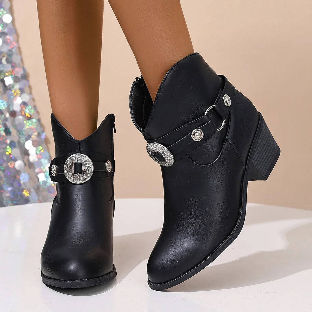 Dakota Lane Buckle Strap Western Ankle Boots