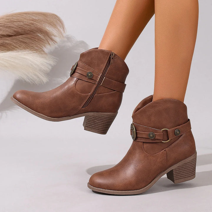 Dakota Lane Buckle Strap Western Ankle Boots