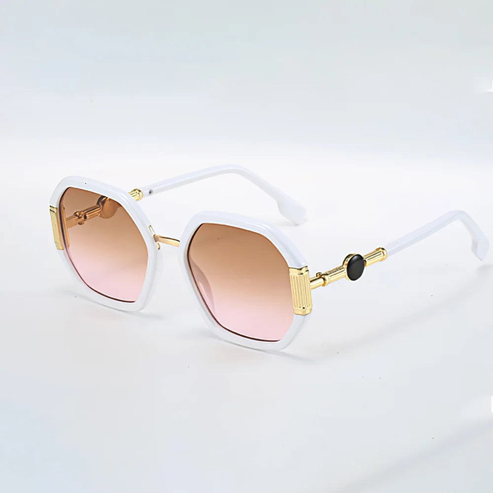 Gafas de sol de moda para mujer, montura octogonal única con lentes degradados, gafas de sol con patas doradas, gafas de mujer