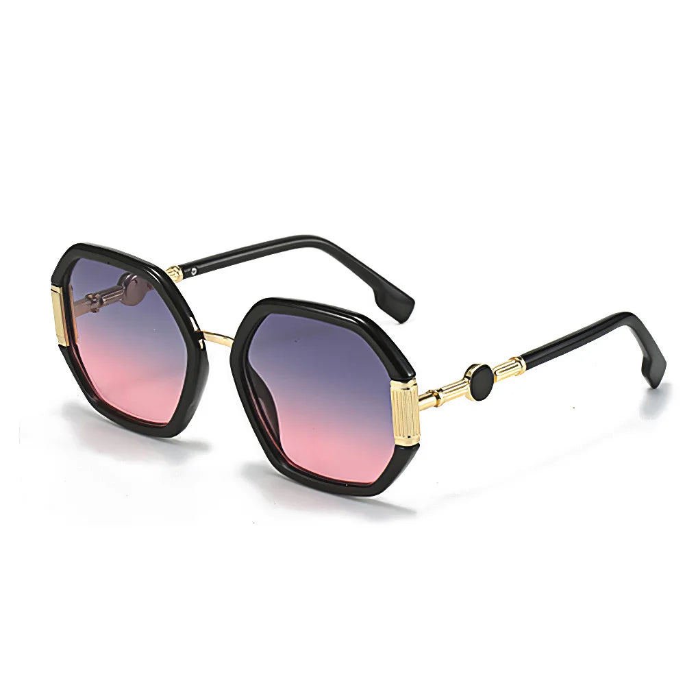Gafas de sol de moda para mujer, montura octogonal única con lentes degradados, gafas de sol con patas doradas, gafas de mujer