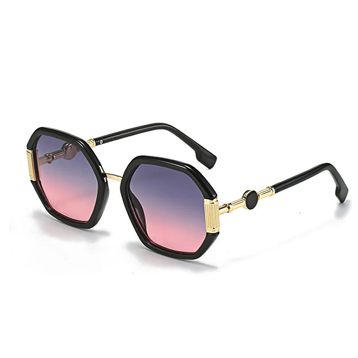 Gafas de sol de moda para mujer, montura octogonal única con lentes degradados, gafas de sol con patas doradas, gafas de mujer