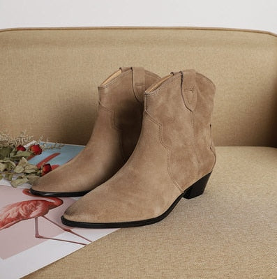 Cass Wren Suede Stacked Heel Cowboy Boots