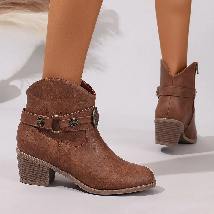 Dakota Lane Buckle Strap Western Ankle Boots