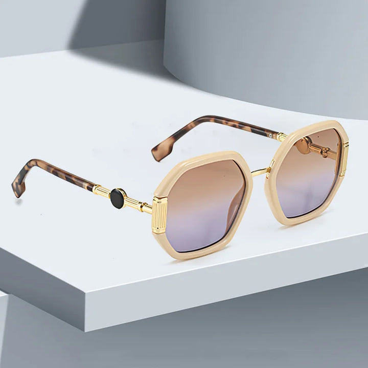 Gafas de sol de moda para mujer, montura octogonal única con lentes degradados, gafas de sol con patas doradas, gafas de mujer