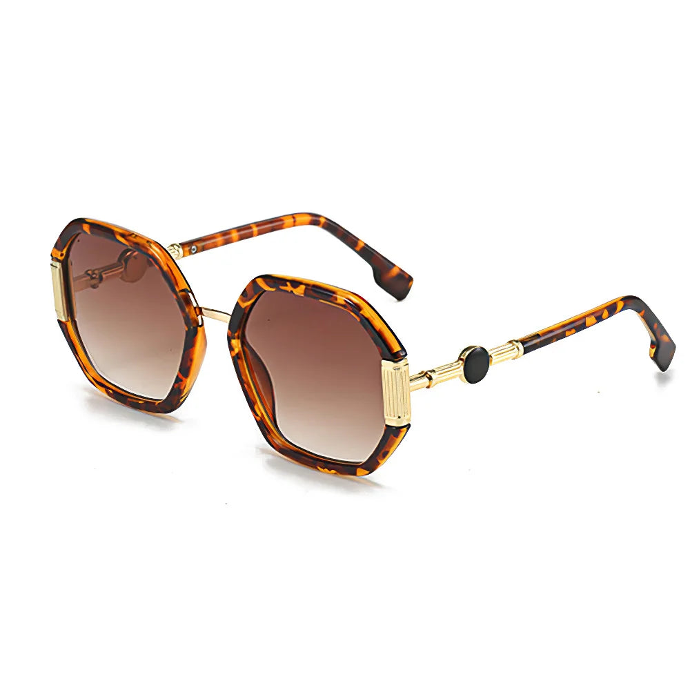 Gafas de sol de moda para mujer, montura octogonal única con lentes degradados, gafas de sol con patas doradas, gafas de mujer