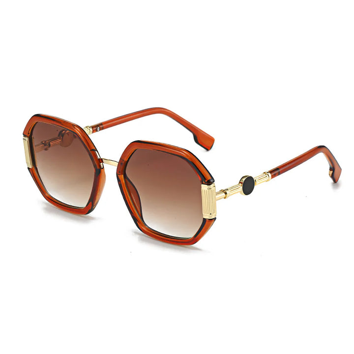 Gafas de sol de moda para mujer, montura octogonal única con lentes degradados, gafas de sol con patas doradas, gafas de mujer