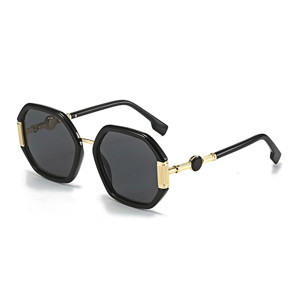 Gafas de sol de moda para mujer, montura octogonal única con lentes degradados, gafas de sol con patas doradas, gafas de mujer