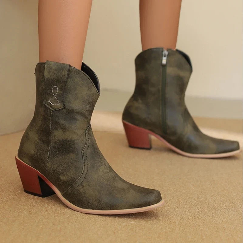 Sierra Cross Pointed Toe Side Zip Leather Western Boots