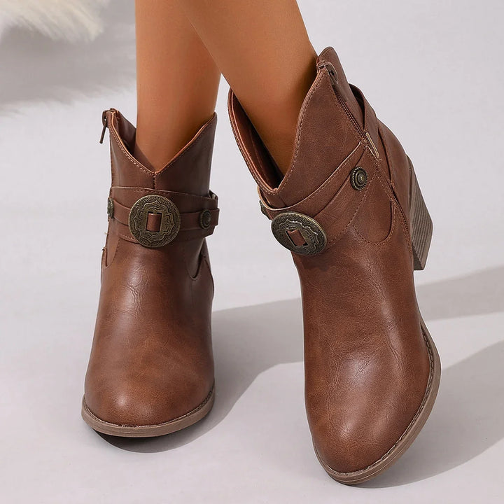 Dakota Lane Buckle Strap Western Ankle Boots