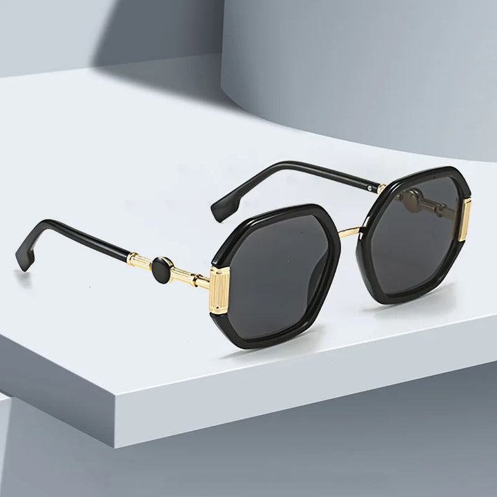 Gafas de sol de moda para mujer, montura octogonal única con lentes degradados, gafas de sol con patas doradas, gafas de mujer