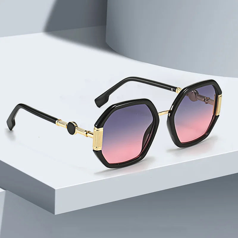 Gafas de sol de moda para mujer, montura octogonal única con lentes degradados, gafas de sol con patas doradas, gafas de mujer