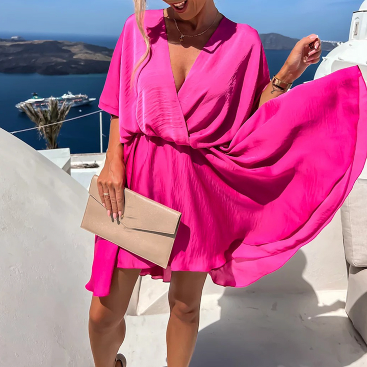 Elara Quinn Casual Wrap Mini Dress