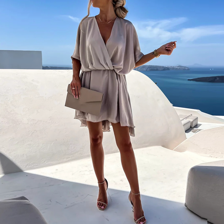Elara Quinn Casual Wrap Mini Dress