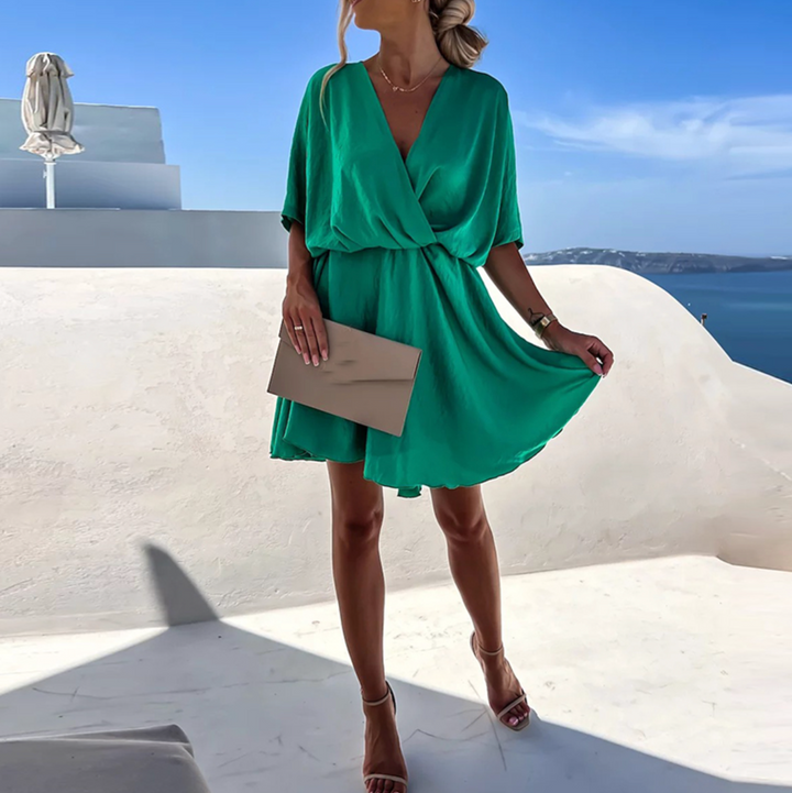 Elara Quinn Casual Wrap Mini Dress