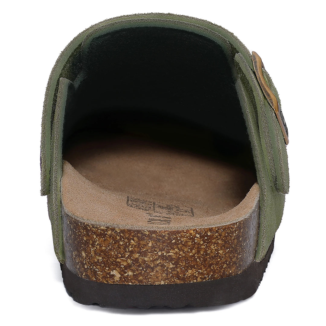 Zuecos Comwarm de gamuza de vaca para mujer con hebilla ajustable, plantilla de corcho, mulas de cuero, zapatillas cómodas sin cordones para mujer, zuecos de corcho de verano