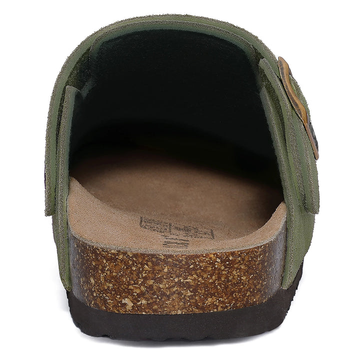 Zuecos Comwarm de gamuza de vaca para mujer con hebilla ajustable, plantilla de corcho, mulas de cuero, zapatillas cómodas sin cordones para mujer, zuecos de corcho de verano