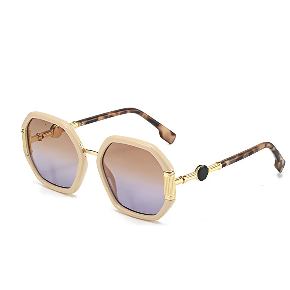 Gafas de sol de moda para mujer, montura octogonal única con lentes degradados, gafas de sol con patas doradas, gafas de mujer