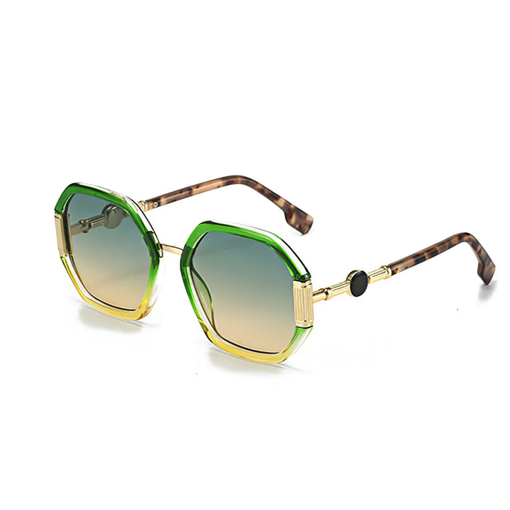 Gafas de sol de moda para mujer, montura octogonal única con lentes degradados, gafas de sol con patas doradas, gafas de mujer