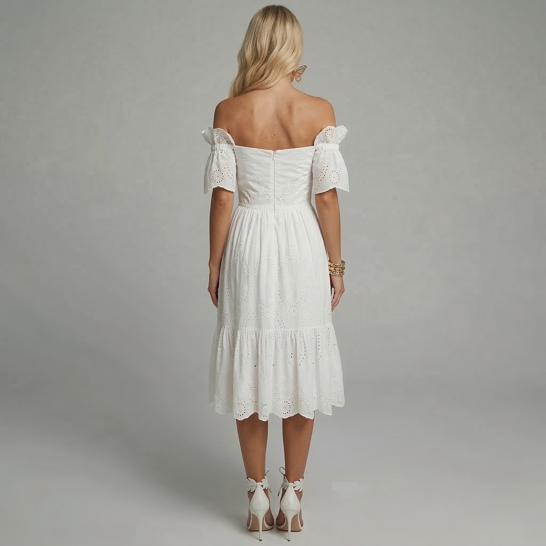 Eloria Beaumont Off Shoulder Embroidered Midi Dress