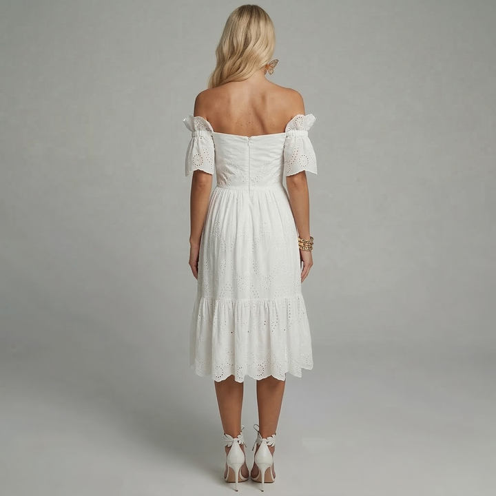 Eloria Beaumont Off Shoulder Embroidered Midi Dress