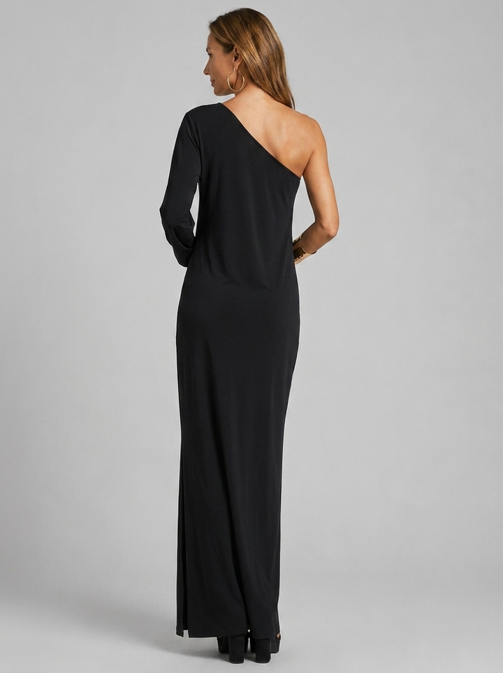 Nala Fontaine One Shoulder Draped Maxi Dress