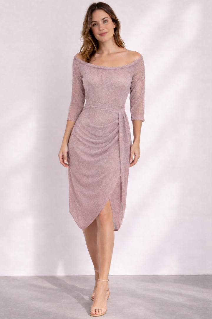 Alessia Ricci Off Shoulder Draped Midi Dress