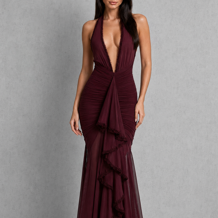 Sienna Carter Plunge Halter Homecoming Dress