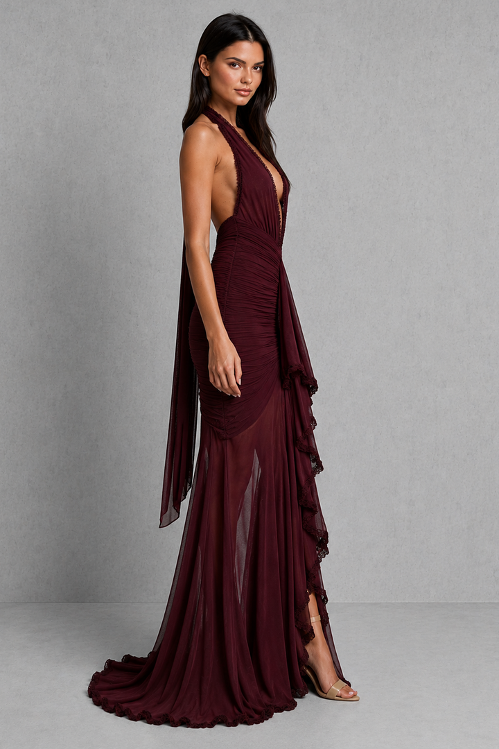 Sienna Carter Plunge Halter Homecoming Dress