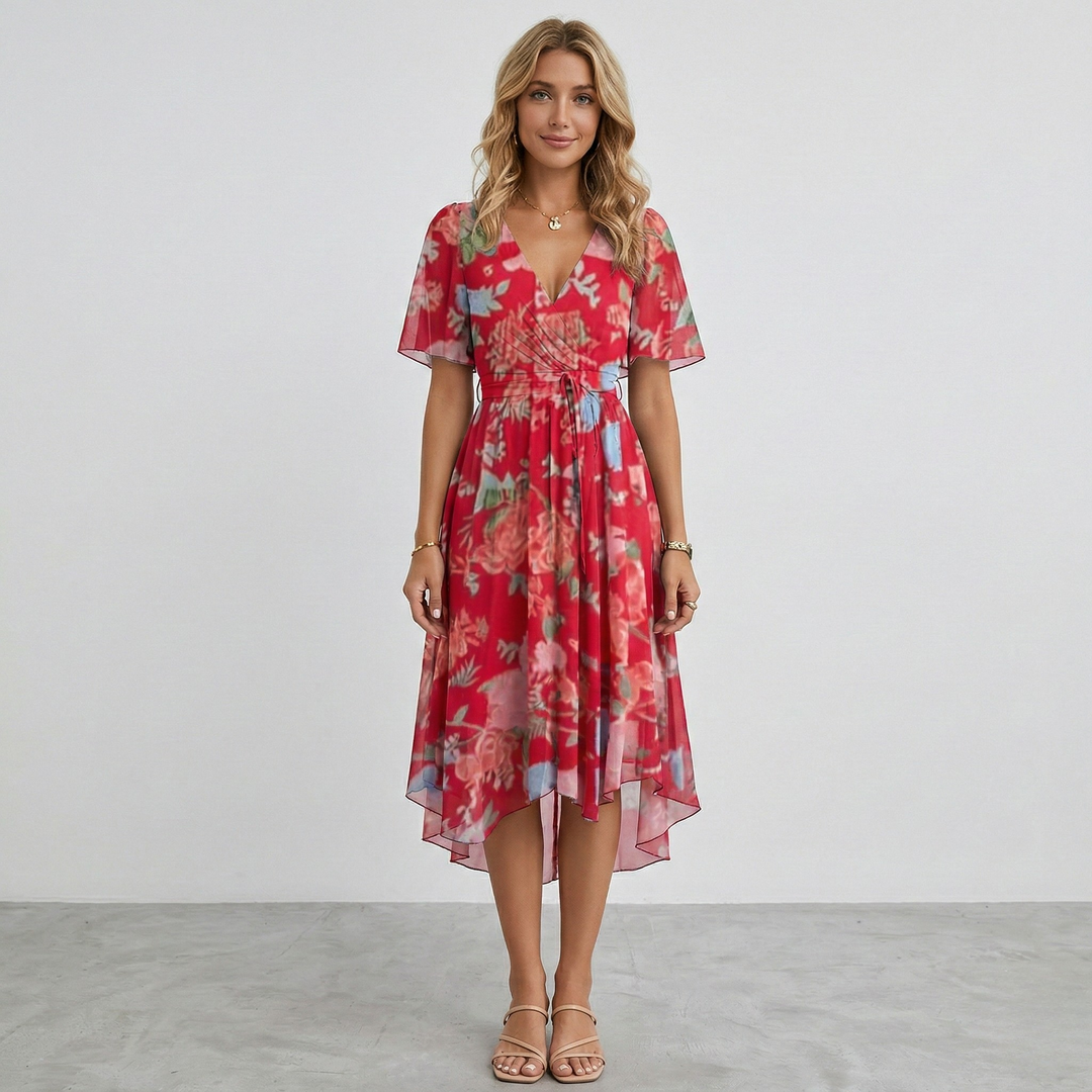 Isabella Marchetti Floral Wrap Wedding Guest Midi Dress