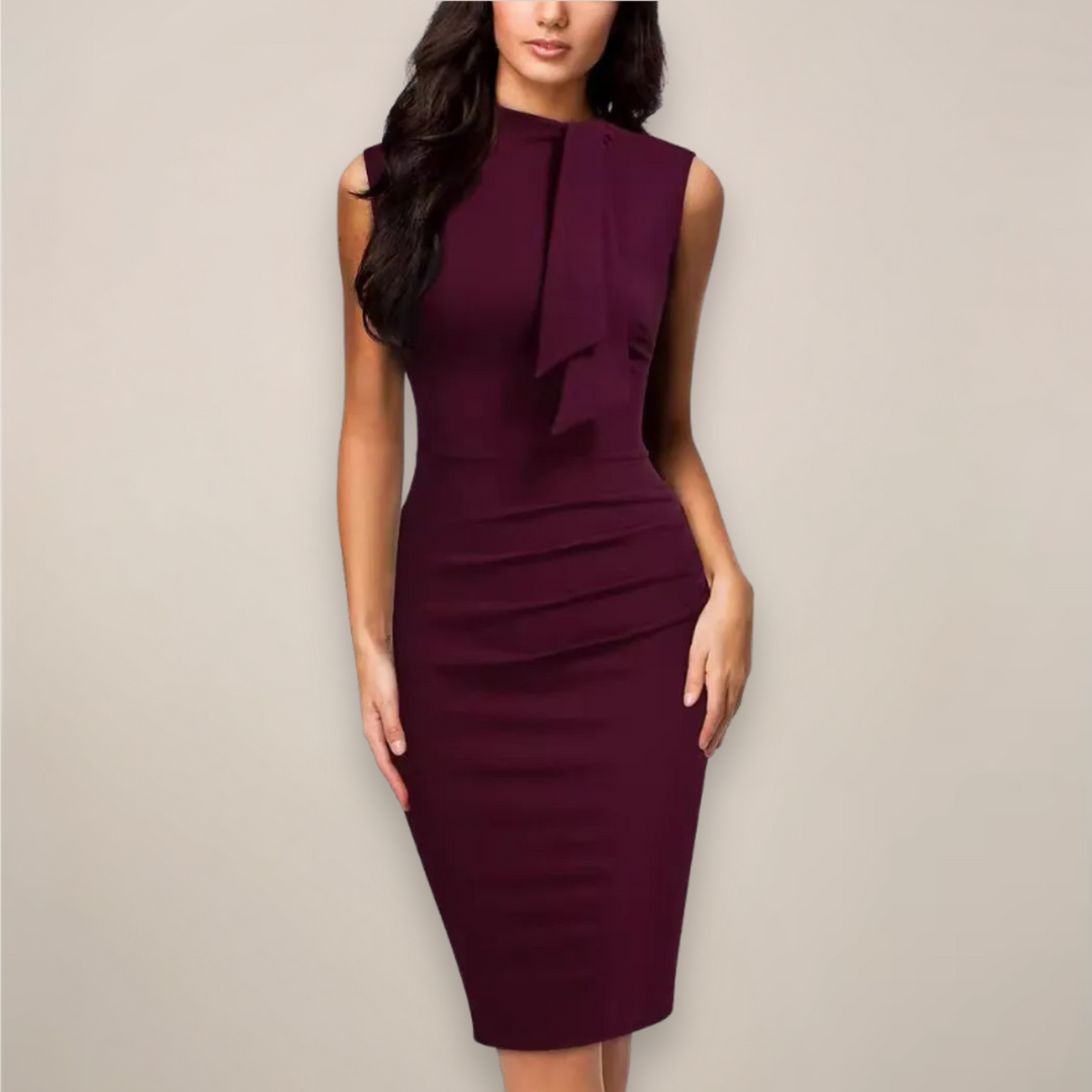 Elena Moreau High Neck Sheath Midi Dress