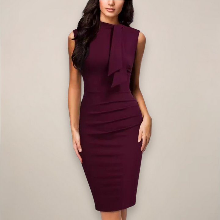 Elena Moreau High Neck Sheath Midi Dress