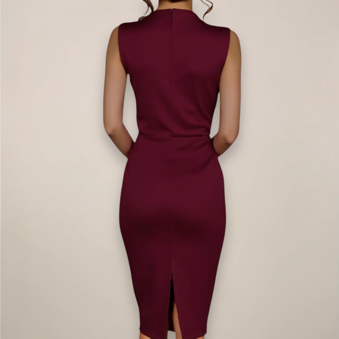 Elena Moreau High Neck Sheath Midi Dress