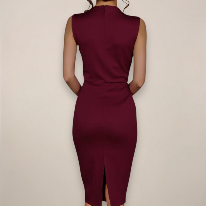 Elena Moreau High Neck Sheath Midi Dress