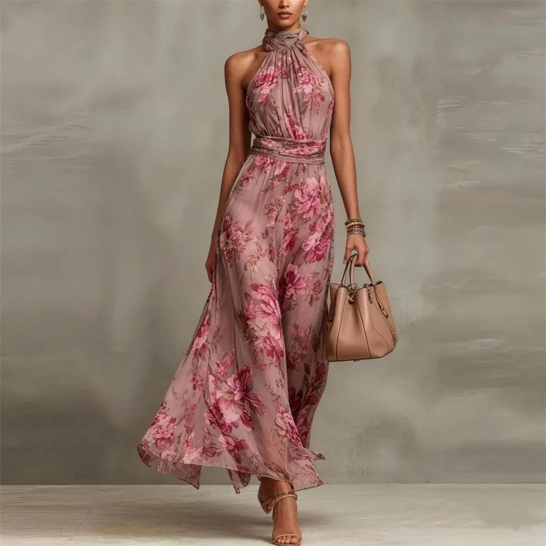 Serafina Ricci Floral Halter Wedding Guest Maxi Dress