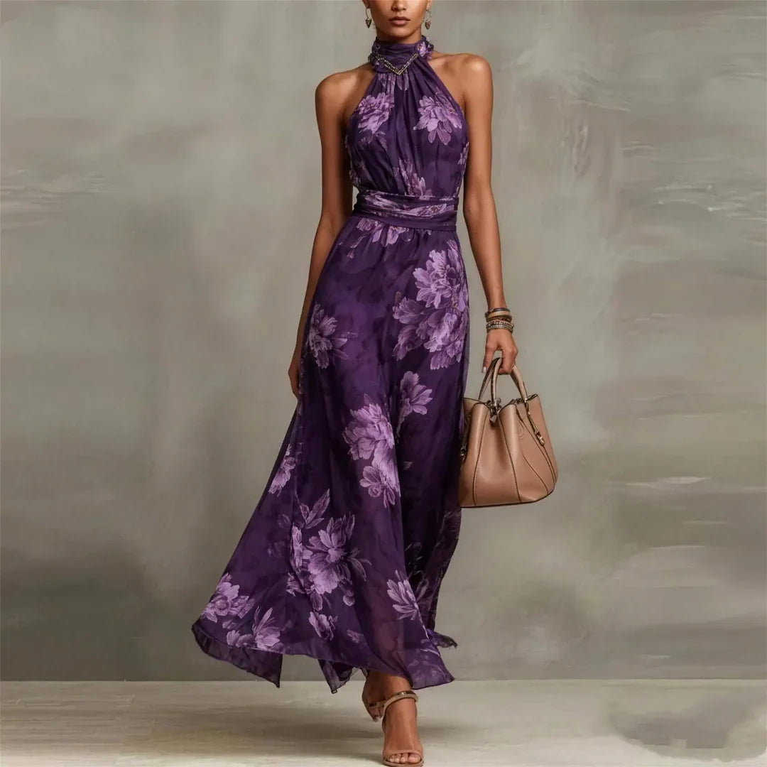 Serafina Ricci Floral Halter Wedding Guest Maxi Dress