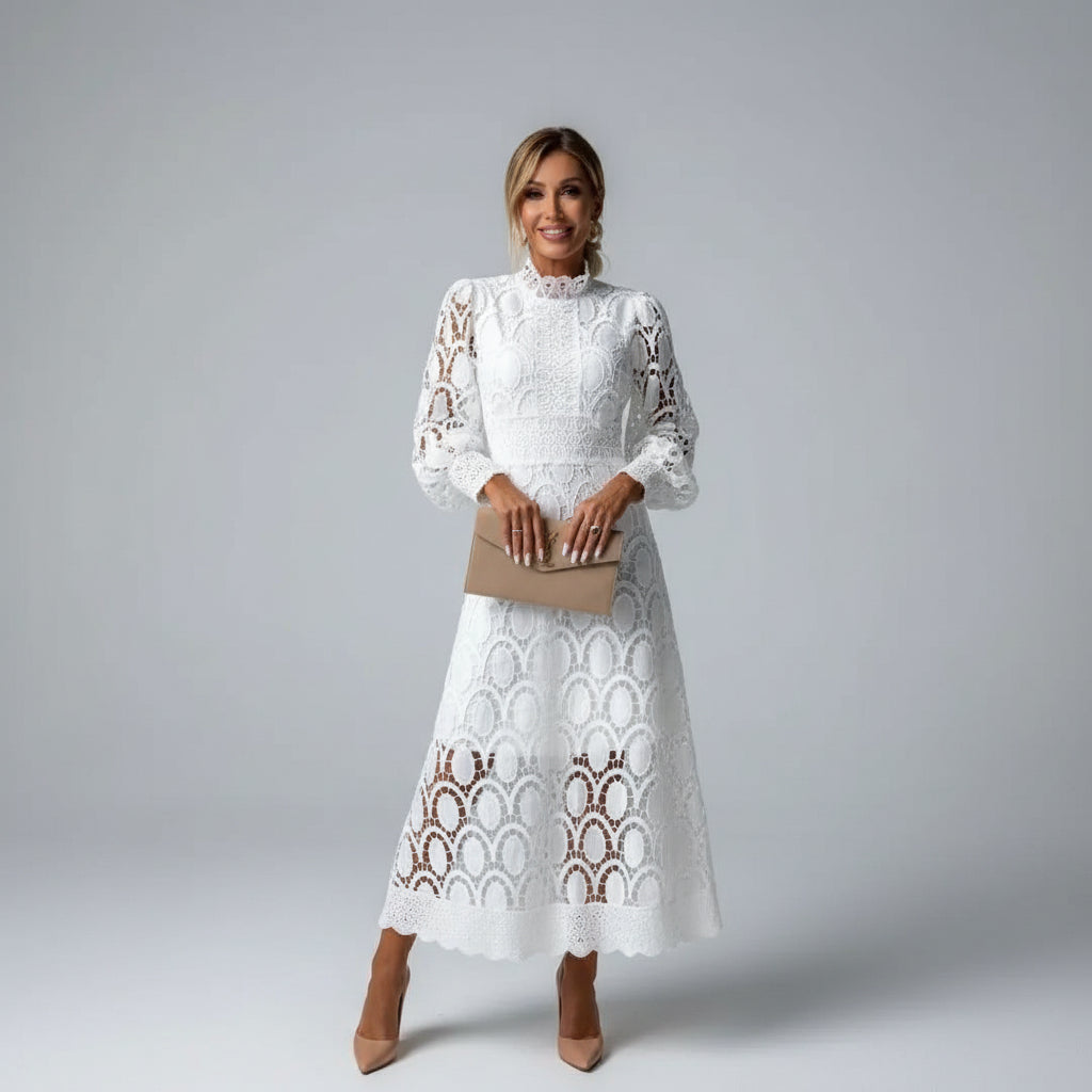 Amélie Rousseau Lace Wedding Guest Midi Dress