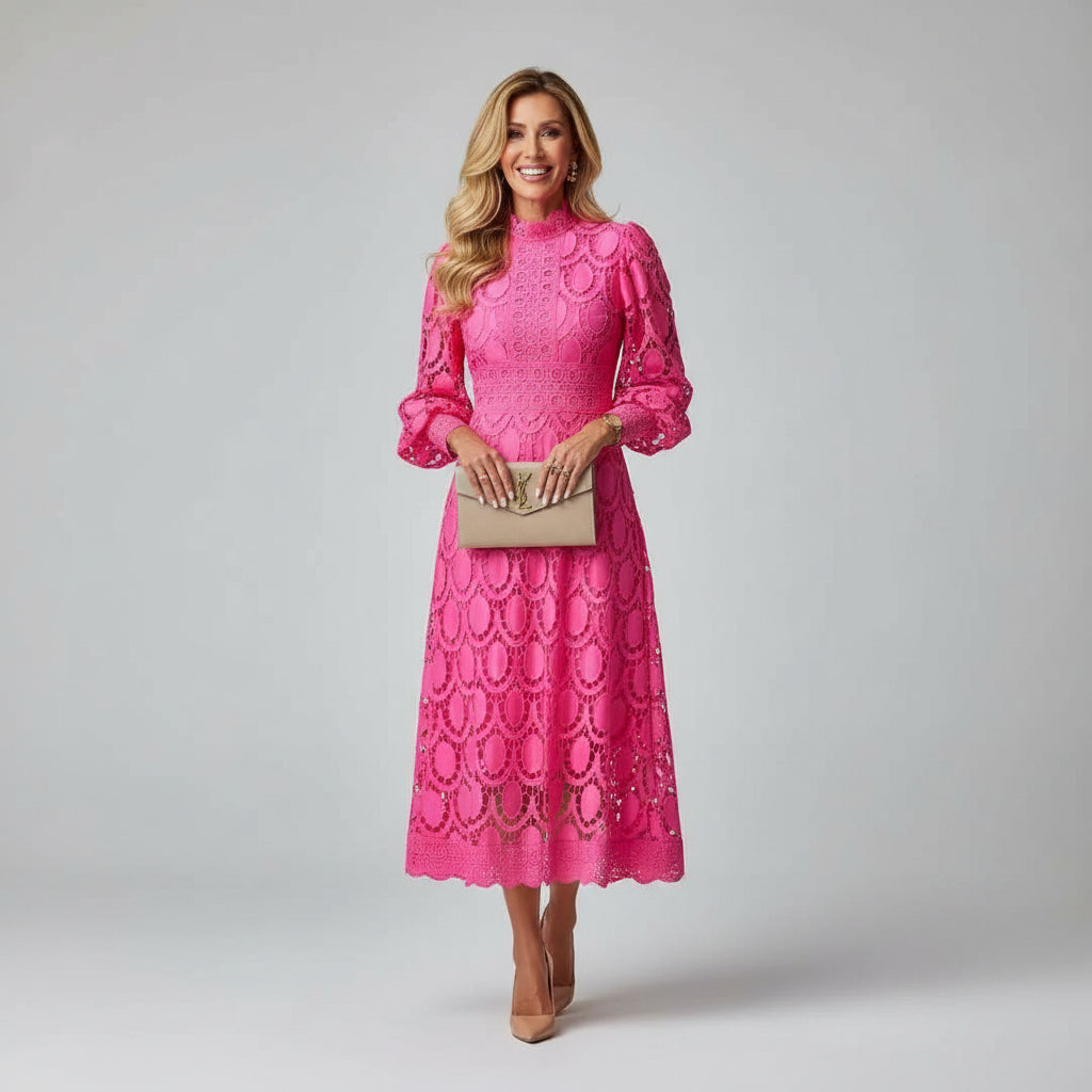 Amélie Rousseau Lace Wedding Guest Midi Dress