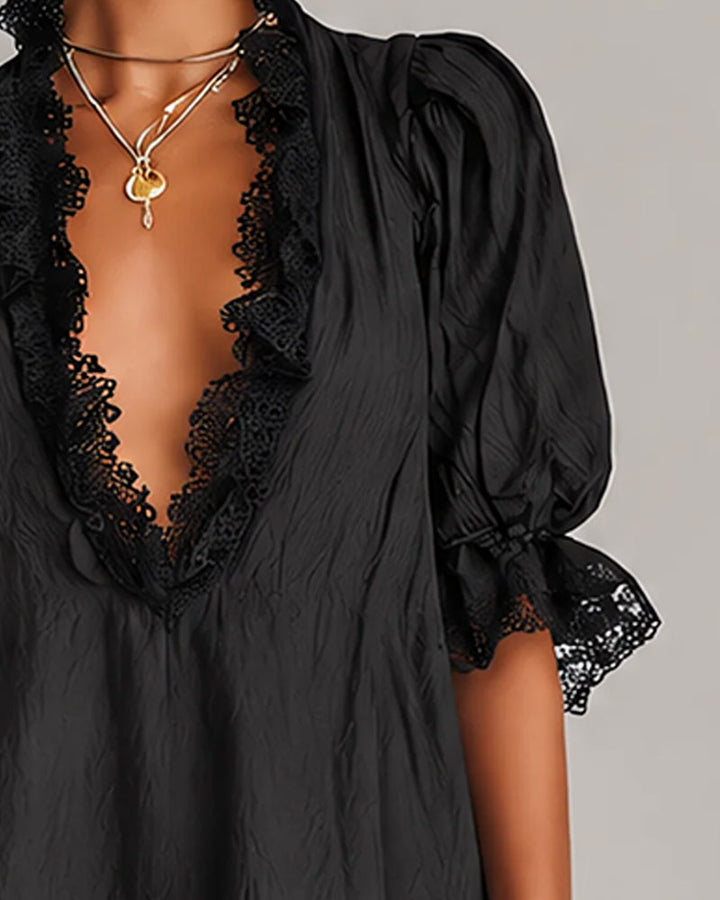 Colette Bianchi Lace V Neck Mini Dress