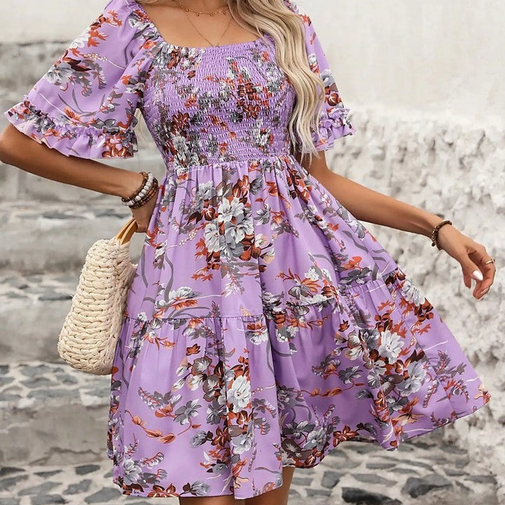 Mirella Fontaine Smocked Floral Summer Mini Dress