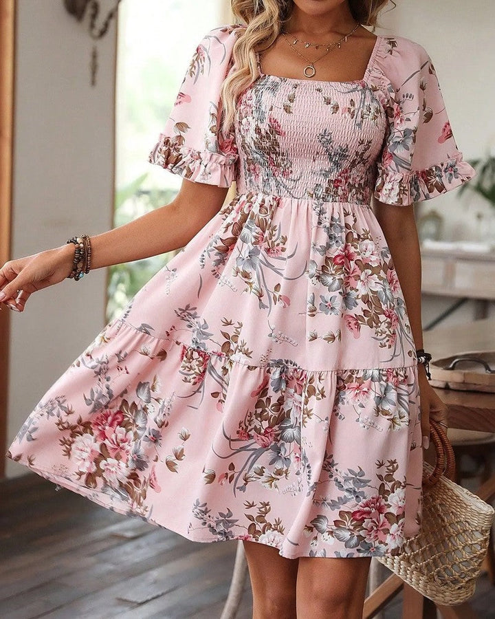 Mirella Fontaine Smocked Floral Summer Mini Dress
