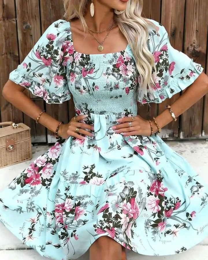 Mirella Fontaine Smocked Floral Summer Mini Dress
